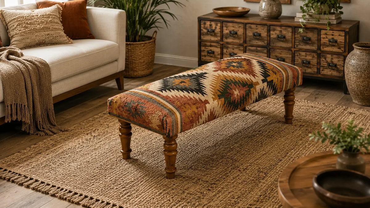 Kilim Wooden Bench