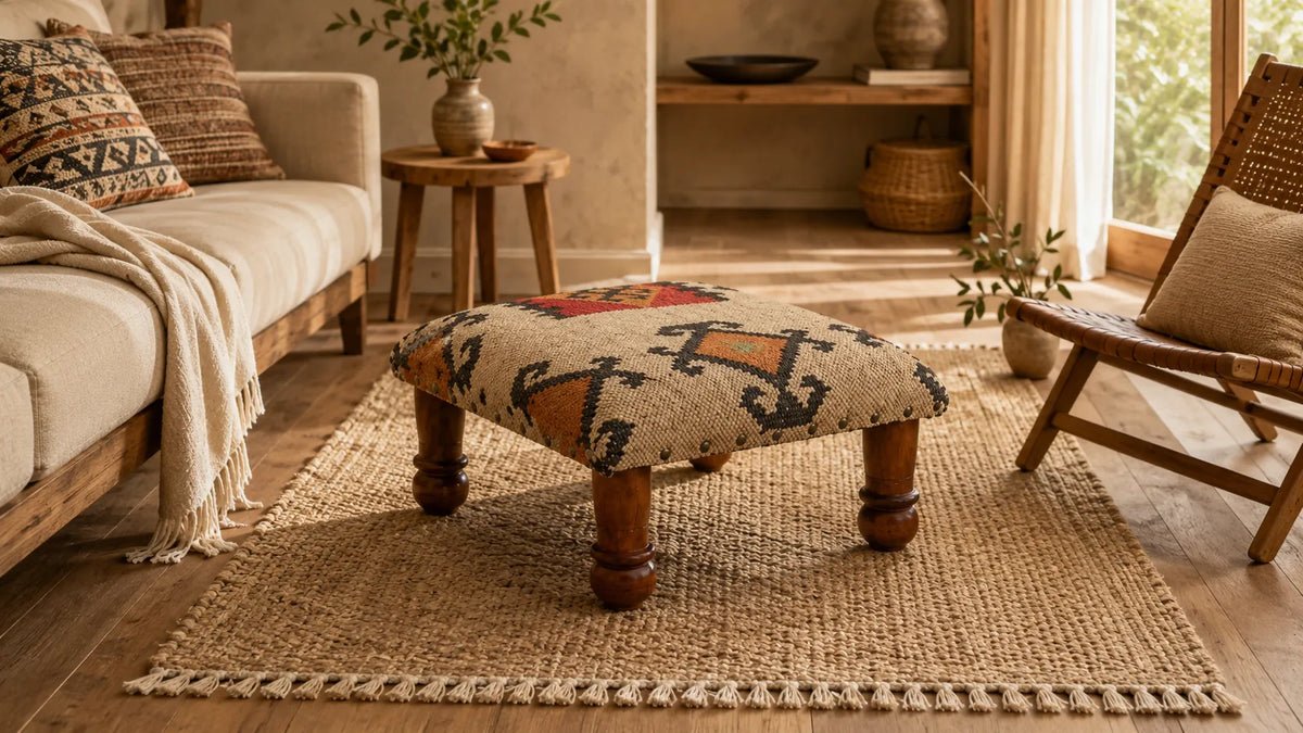 Kilim Wooden Footrest